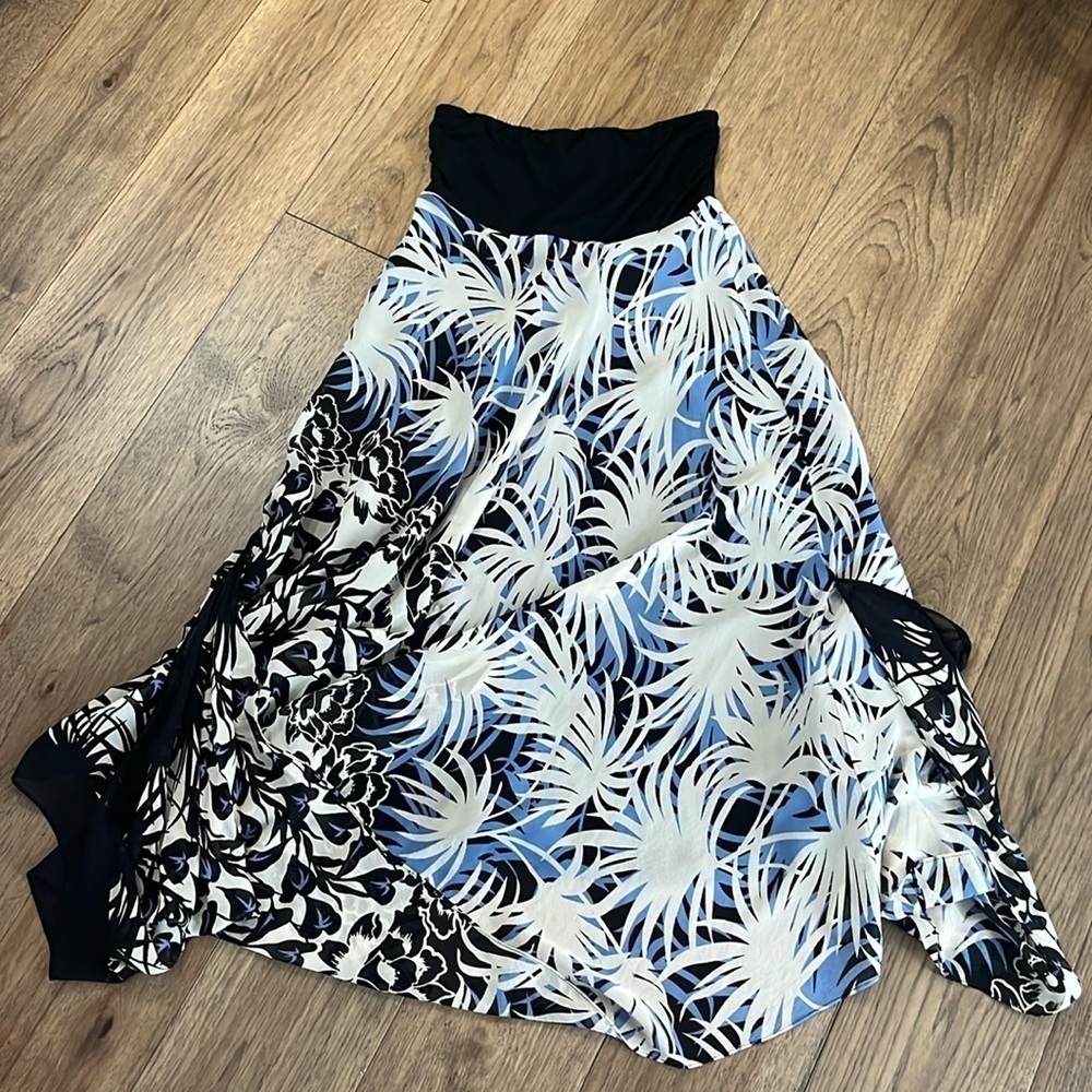 NICOLE MILLER | vintage 100% silk Y2K flowy strapless midi dress, size small - Picture 2 of 5